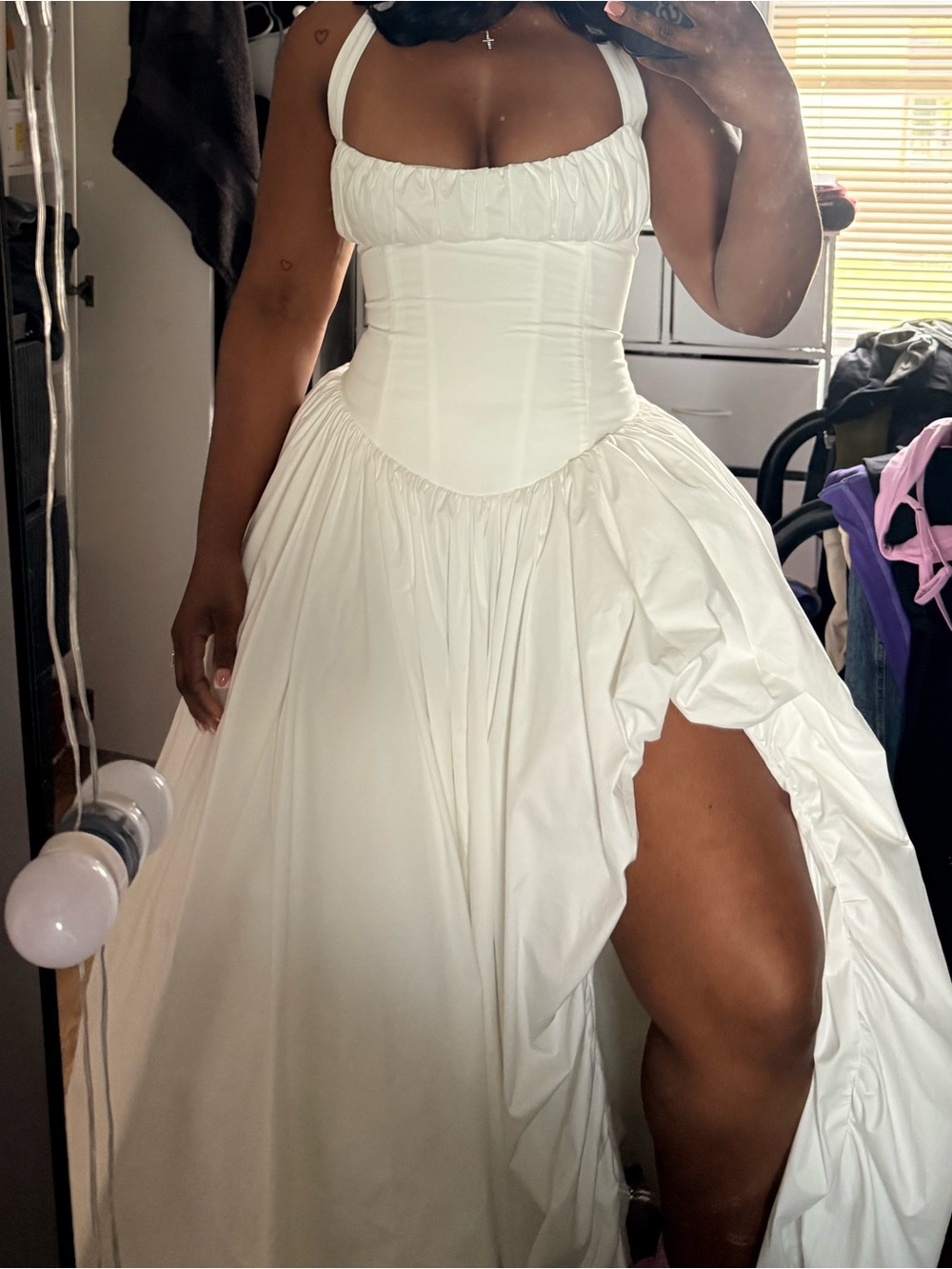 Elegant White Corset Bodice Wedding Dress with High Slit